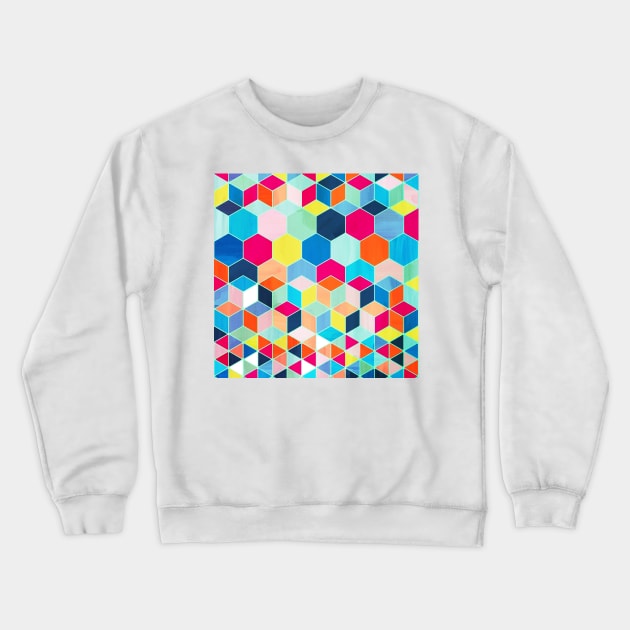 Super Bright Color Fun Hexagon Pattern Crewneck Sweatshirt by micklyn